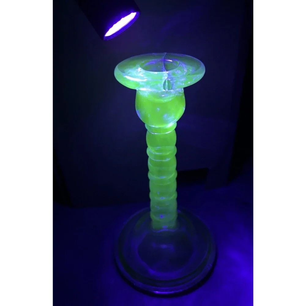 Vintage Cambridge Ritz Blue 8” Uranium Glass Pair of Candlestick Holders READ